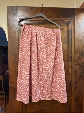 SHEIN Coral Pink Floral A-Line Midi Skirt
